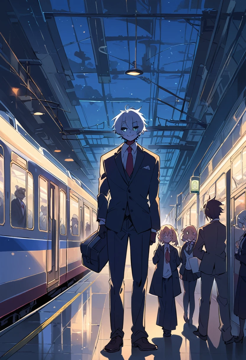 rating_safe, score_9, score_8_up, score_7_up, score_6_up, score_5_up, score_4_up, hires, source_furry(kemono, boy, girl)station, train, station shop, student, salary, suits, evening, perfect anatomy, good lighting, good cinematic shadow, dynamic angle,