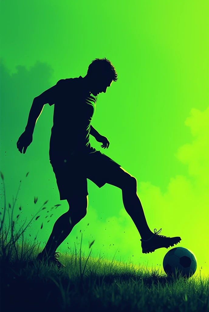Green background image with a silhouette of a player on the left side and a soccer ball 