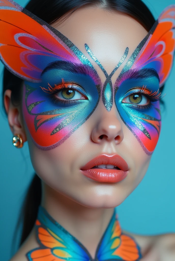 Colorful butterfly makeup , only with makeup , with futuristic design , only with makeup