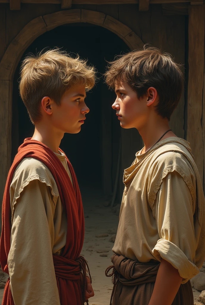 Photorealistic, cameron crovetti, , ancient greece clothing, neutral background, blue eyes, blonde, short hair, boy, son of Zeus, baby eagle he shoulder