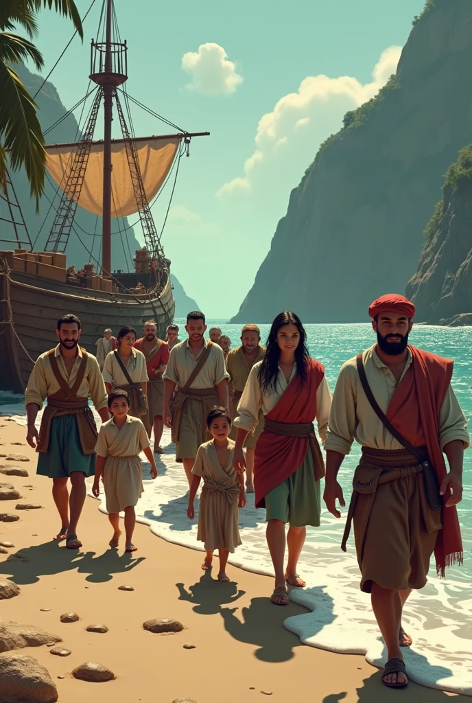 Create a gif of Portuguese people leaving the ship in 1500