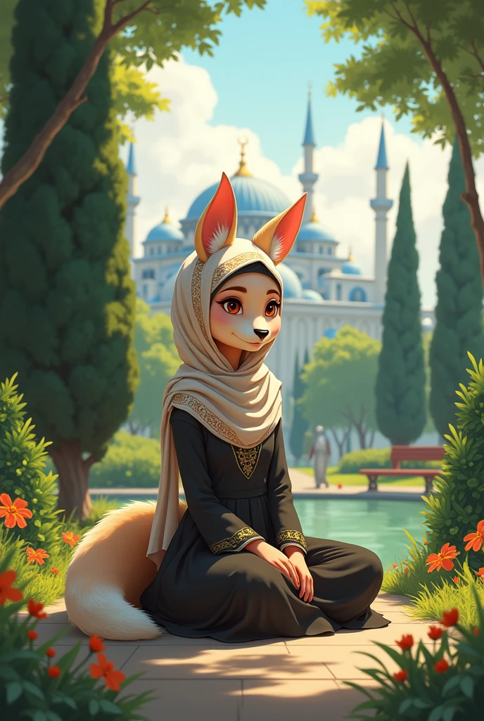 Female Furry With Hijab In Iranian Culture sitting in Tehran park