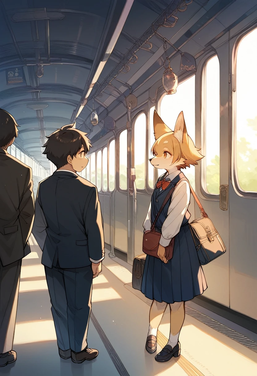 rating_safe, score_9, score_8_up, score_7_up, score_6_up, score_5_up, score_4_up, hires, source_furry(kemono, boy, girl)station, train, salary, suits, evening, perfect anatomy, good lighting,