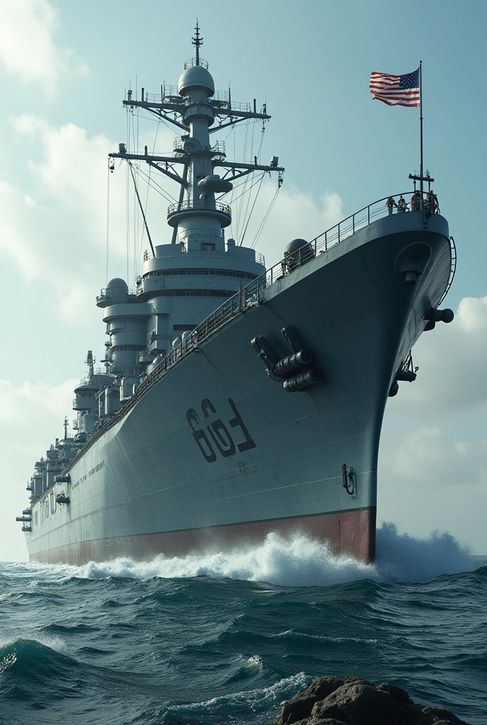 american flagship over a mexchanical flood barrier, front ocean, used as protection coast