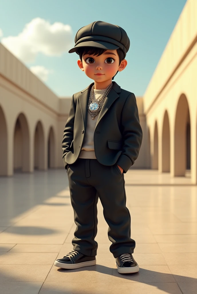 tycoon style with diamond chain and cap in an open space