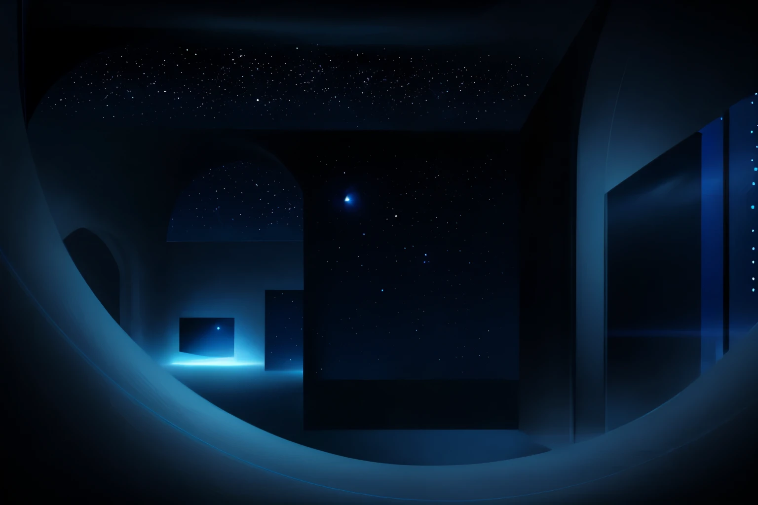dark blue minimalistic style, futuristic details, space with stars on background
