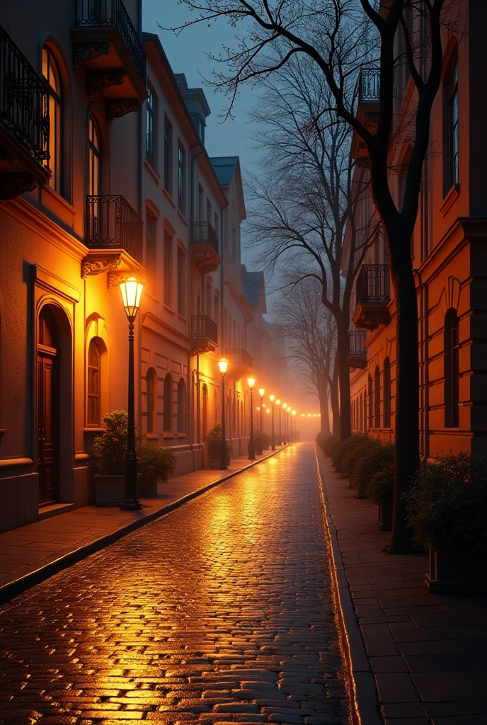 Image of a street at night with beautiful realistic lighting without traffic or people