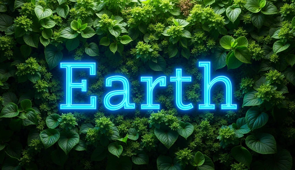 Earth words written by blue on green background 