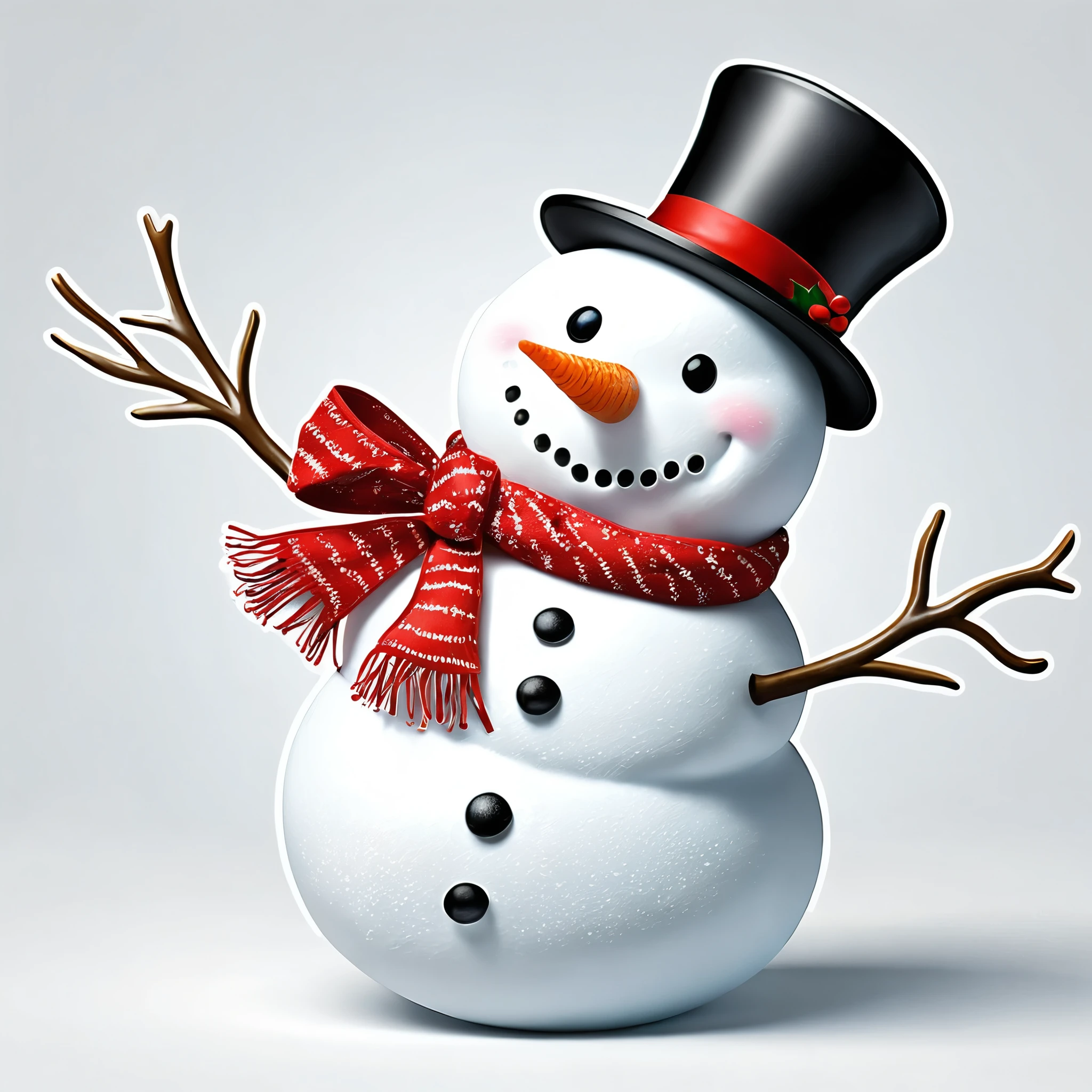 create a clipart CUTE snowman, christmas, white background. hd