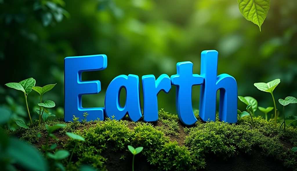Earth words written by blue on green background