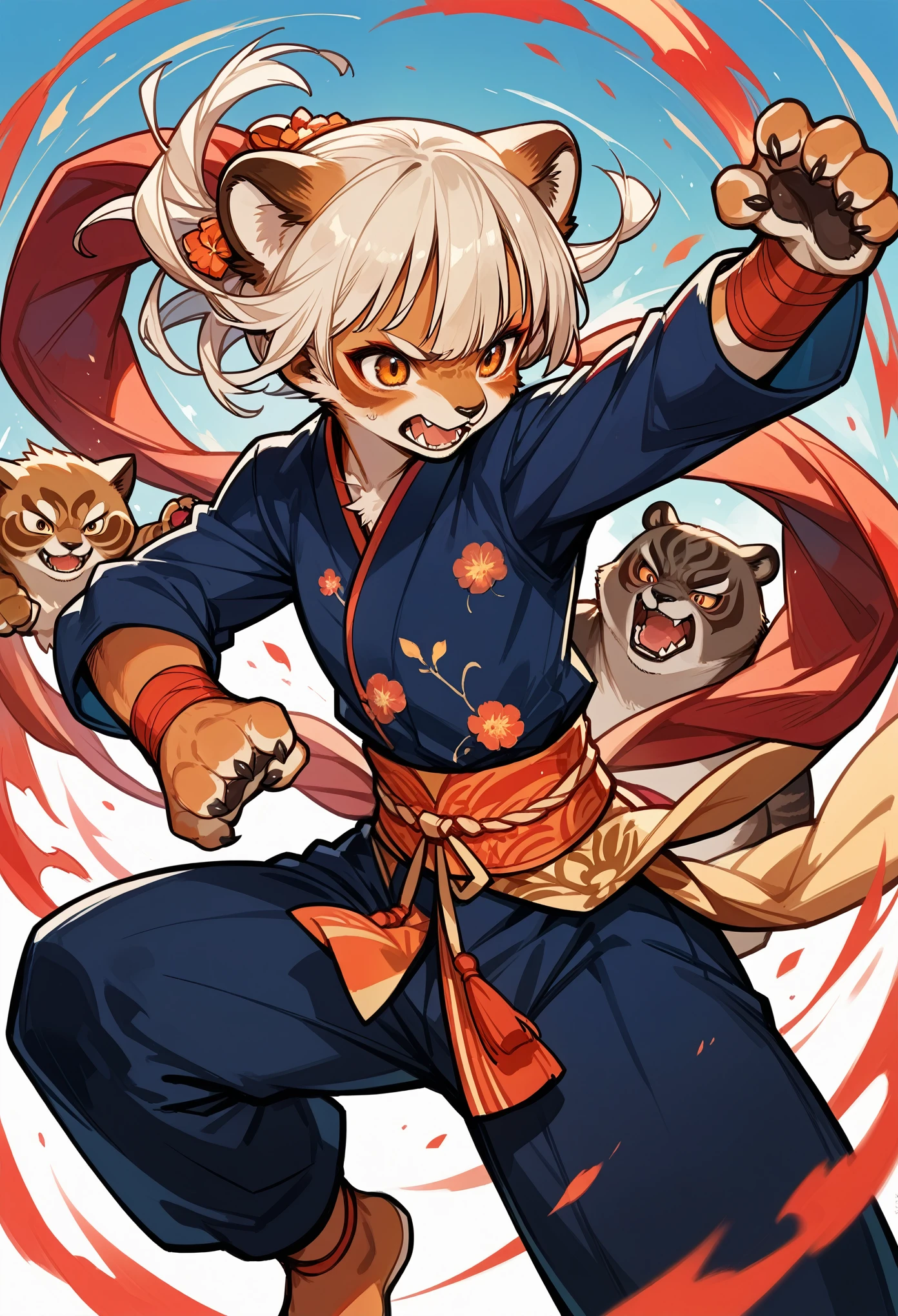 rating_safe, score_9, score_8_up, score_7_up, score_6_up, score_5_up, score_4_up, hires, source_furry(kemono, boy, girl)dynamic angle, kung fu film, action, perfect anatomy,