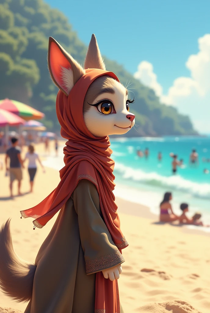 Female Furry With Hijab In Iranian Culture seeing look Beach in Tehran