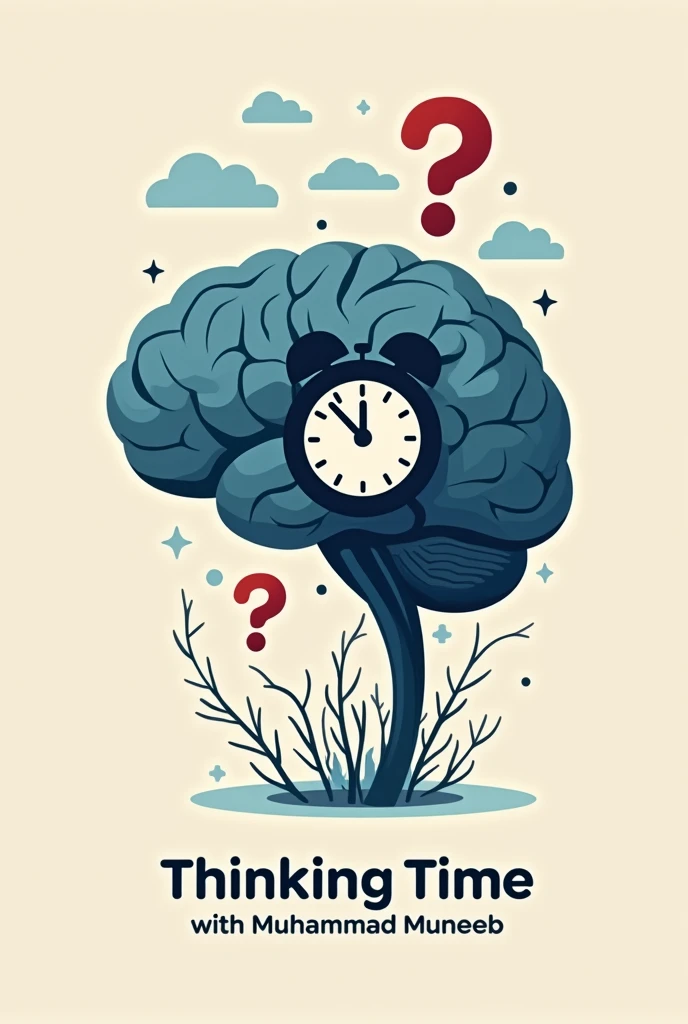 I have a YouTube channel in the name of "Thinking Time with Muhammad Muneeb".
I want you to generate a logo for my channel which will have a human brain with a time and question mark to show curiosity
The logo should have the channel name in it
