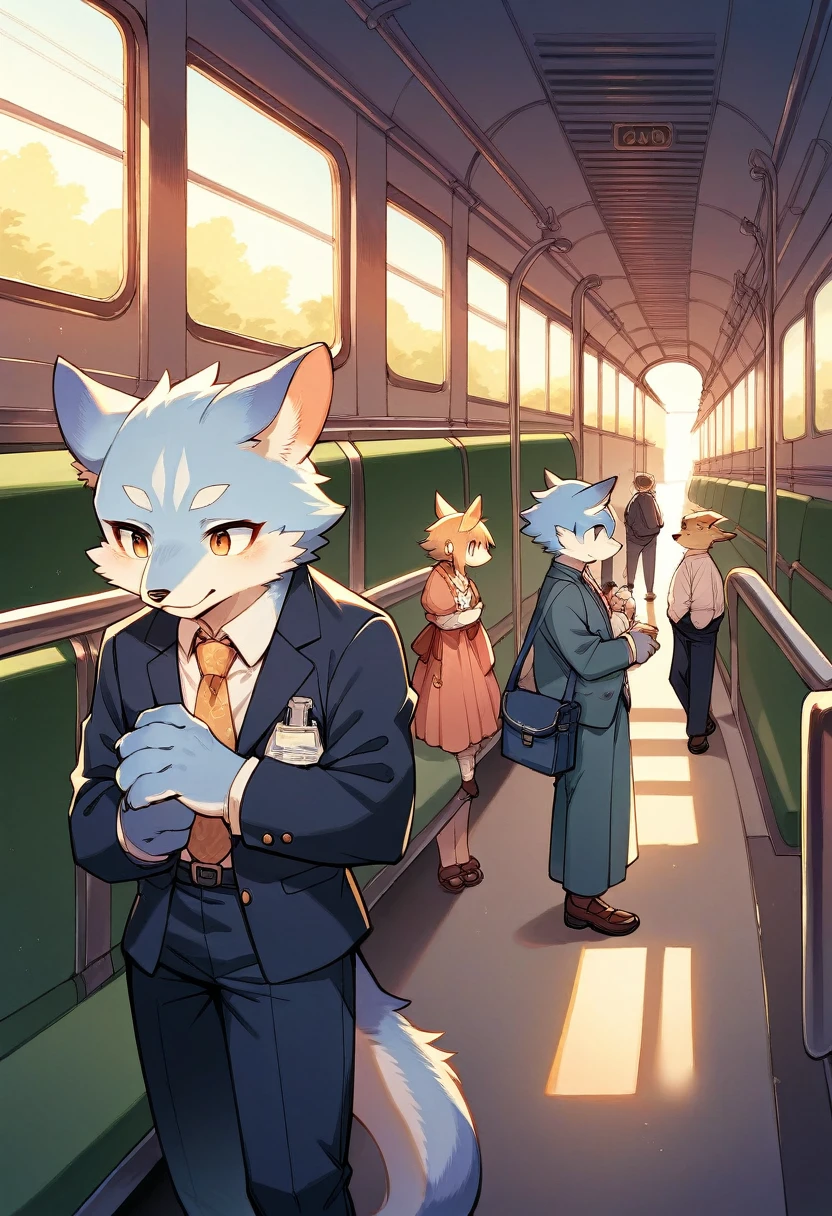 rating_safe, score_9, score_8_up, score_7_up, score_6_up, score_5_up, score_4_up, hires, source_furry(kemono, boy, girl)station, train, salary, suits, evening, perfect anatomy, good lighting,