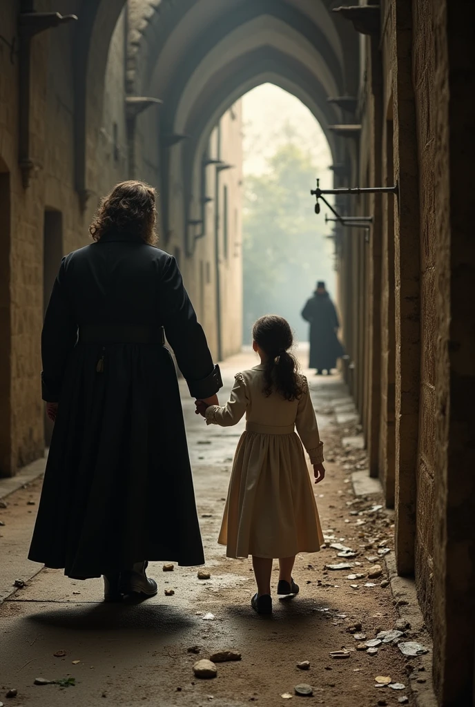 Cosette's Rescue**: Valjean escapes from prison, recovers his money and rescues Cosette from the Thénardiers, who treated her like a slave. They flee to Paris and find refuge in the Petit-Picpus convent., where Cosette receives a strict Catholic education.