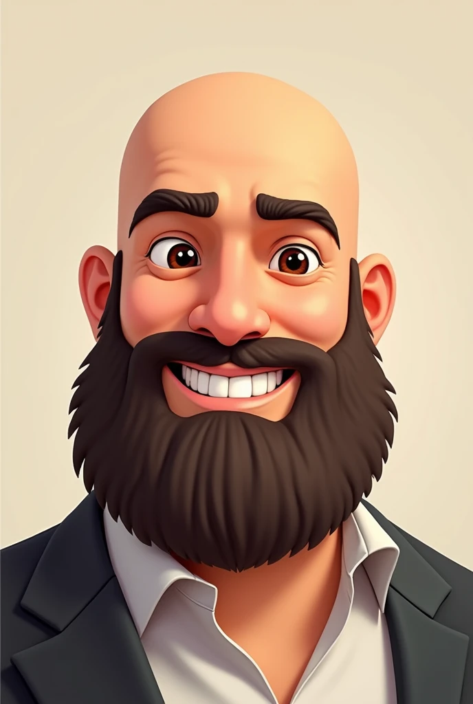 create a professional cartoon style photo of a bald character with a beard