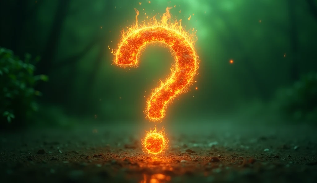 Question mark ❓ written by fire on green background