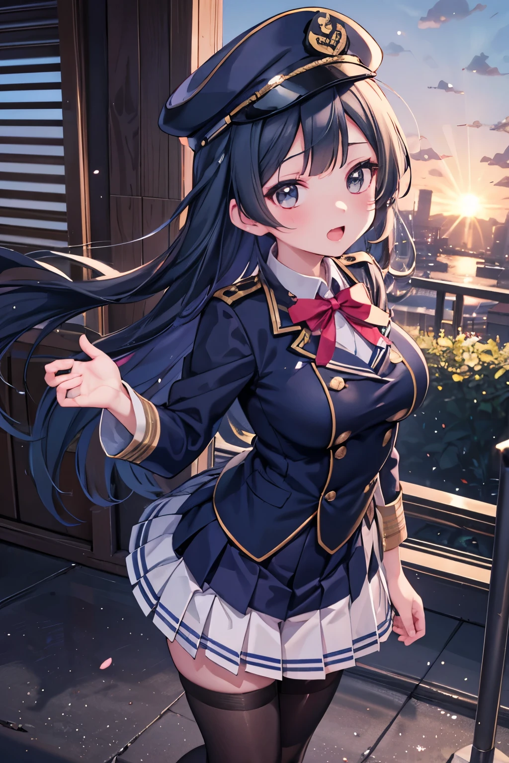 Navy uniform, female officer, captain, Nijigasaki Gakuen School Idol Club, lovelive, Setsuna Yuuki, nakagawanana,
Minato, stand straight facing the front,