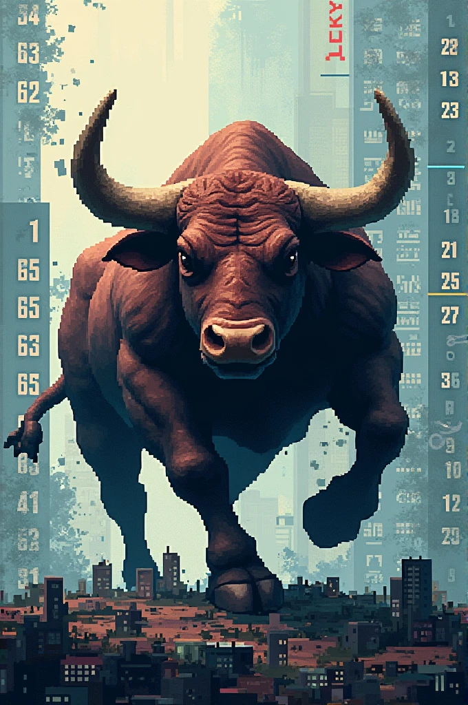 Low-res pixelated stock market bull 