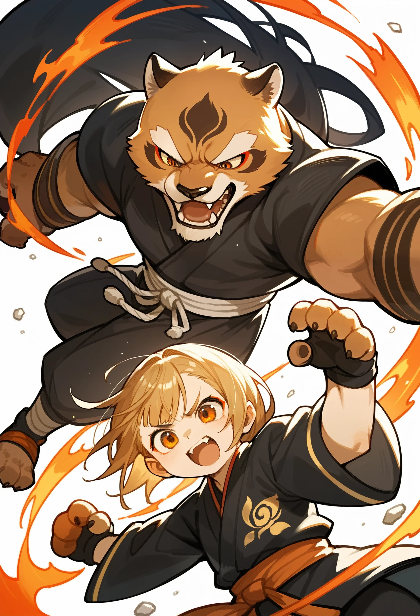 rating_safe, score_9, score_8_up, score_7_up, score_6_up, score_5_up, score_4_up, hires, source_furry(kemono, boy, girl)dynamic angle, kung fu film, action, perfect anatomy,