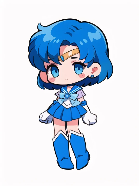 mer1, tiara, sailor senshi uniform, blue sailor collar, bow, knee boots, choker, white gloves, blue choker, elbow gloves, jewelry, earrings, blue skirt, sticker, simple background, expressions, full body, cute, kawaii, ((sticker-style white background:1.3)), simple background, clean:0.9, lineart, vector, happy, same as original, (((blue hair color)))
