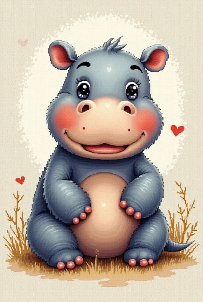 cute little hippo, scross stitch pattern