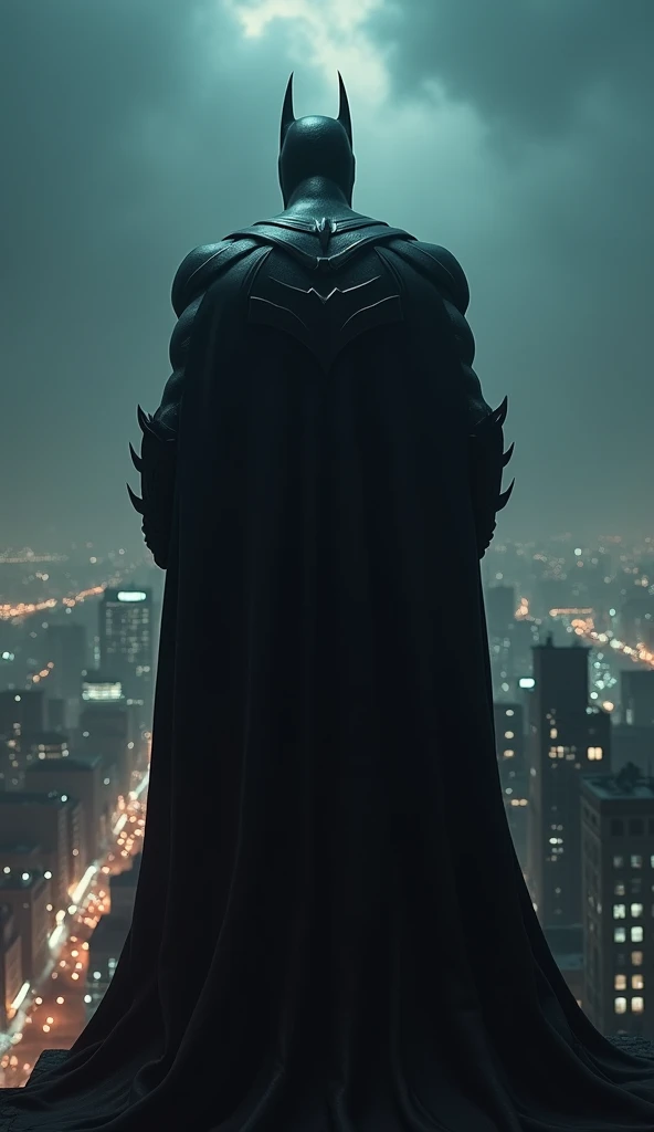 batman statue on top of a building overlooking a city at night, in batman movie still cinematic, nighttime in gotham city, from movie batman, the batman, film still of batman, dark knight, the dark knight, still image from batman movie, cinematic shot!, batman portrait, gotham city, dramatic cinematic shot, gotham city style, detailed cinematic shot, sylvester stallone as batman