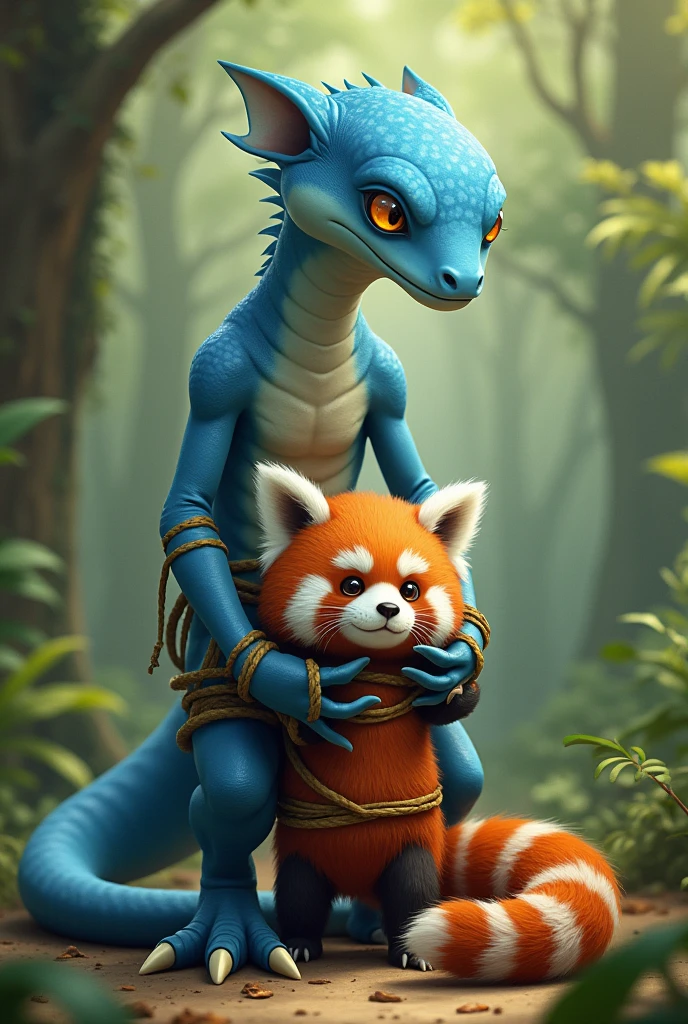 Skinny big male Blue Lizard get bondagedby female red panda cute