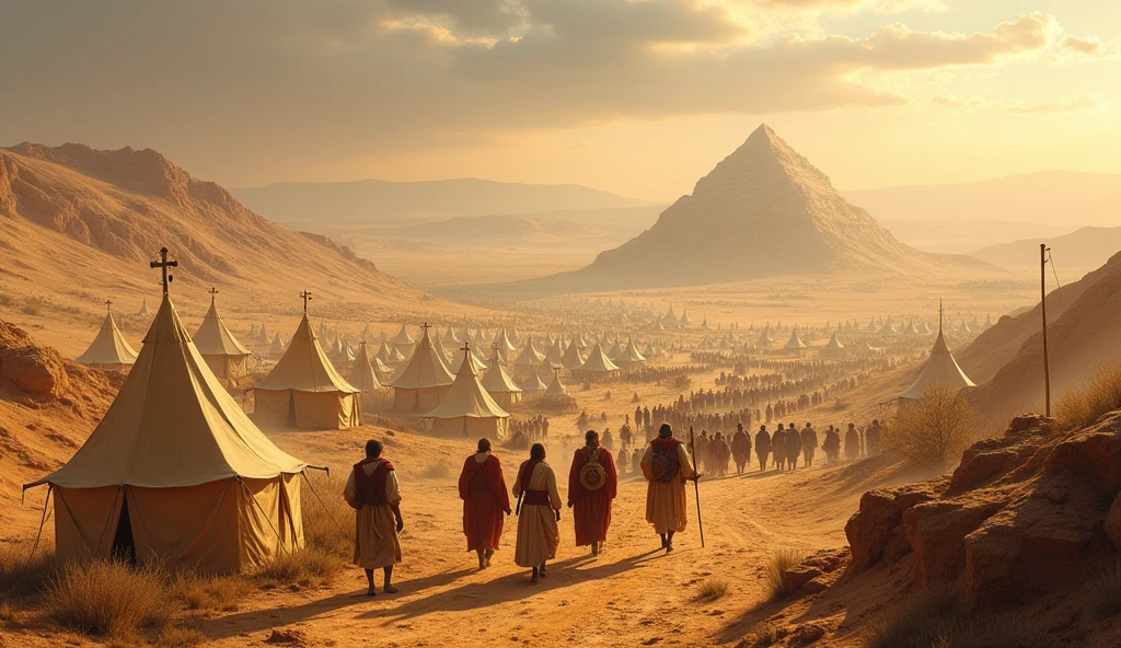 The Exodus of Moses、They set out from Rephidim、Arriving in the wilderness of Sinai、I pitched a tent in the wilderness。Israel is、Therefore、camped towards the mountain、exodus stent、ancient tent、egyptian tent、tent 100,000 zhang、600,000 tents for 100 people,000 people