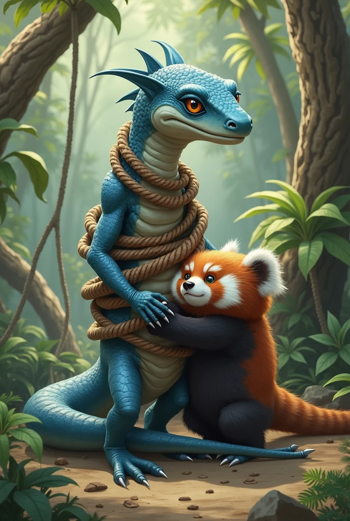 Skinny big male Blue Lizard get bondagedby female red panda cute