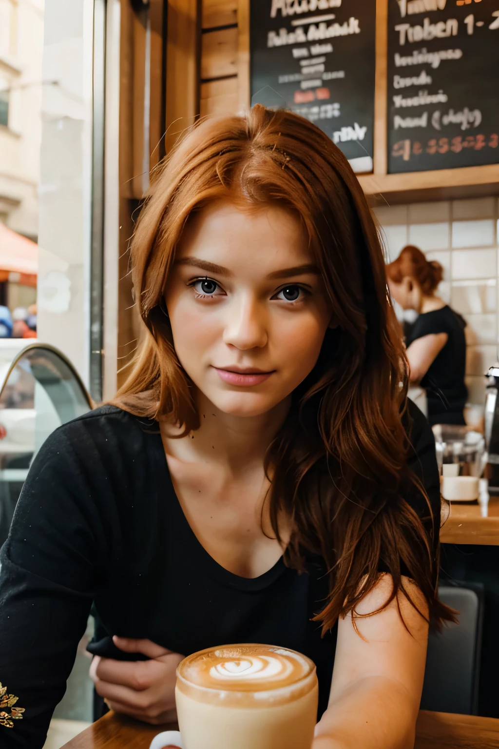 ultra realistic 2 redhead woman in a cafe