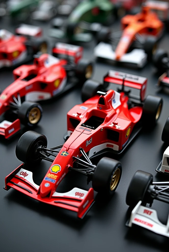 A collection of 1:18 scale car models/18 Formula 1 with many details and from many different eras