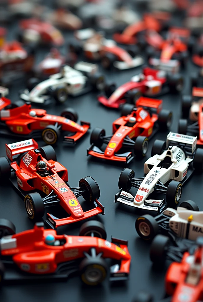A collection of 1:18 scale car models/18 Formula 1 with many details and from many different eras