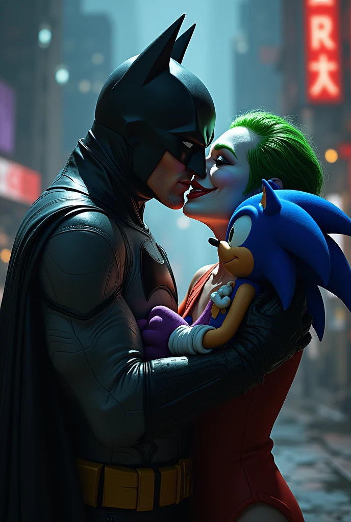 Batman kissing with Joker and having a son Sonic
