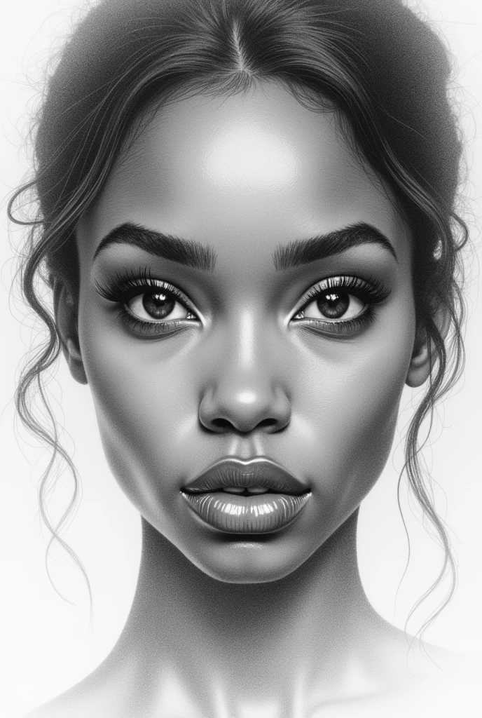 A pencil drawing of a really thin almond eye and round brows (a black girl)