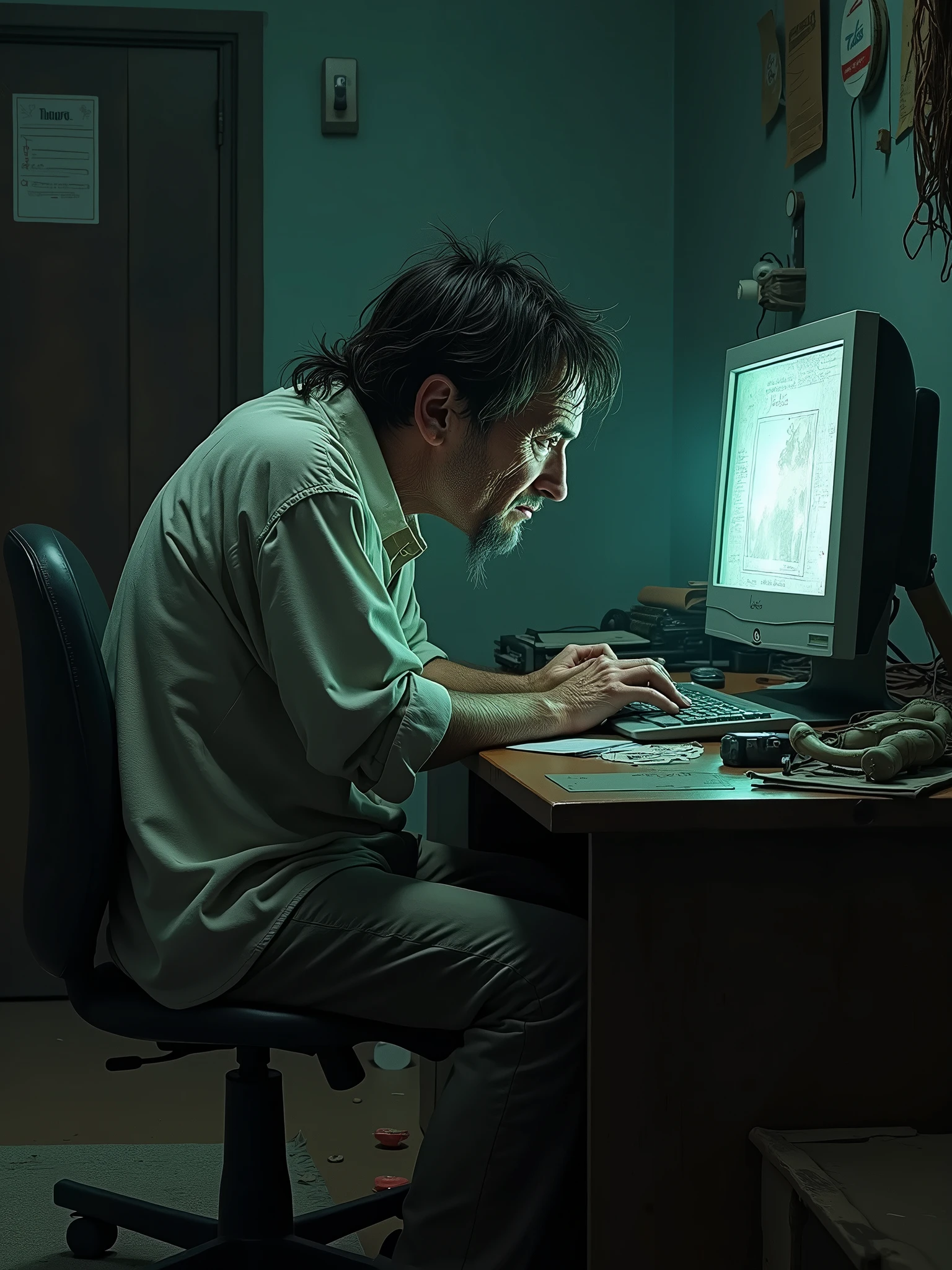 a ugly dirty white guy masturbating by looking at computer screen the screen is visible