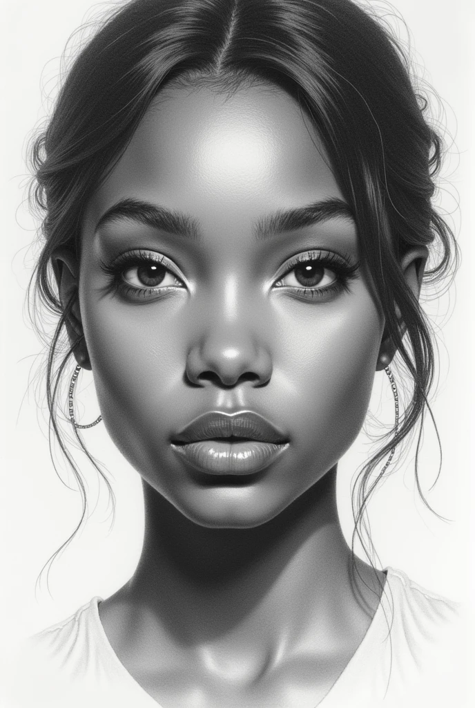 A pencil drawing of a really thin almond eye and round brows (a black girl)