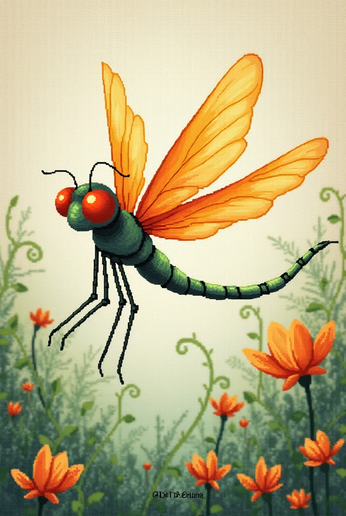 cute little dragonfly, scross stitch pattern
