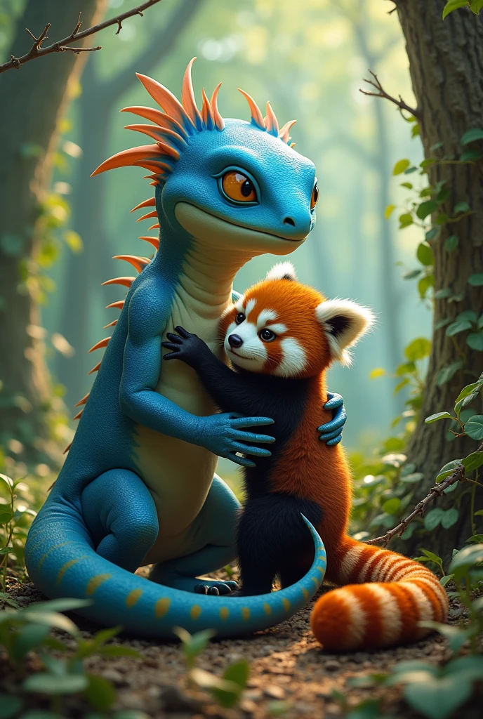 Skinny big male Blue Lizard get bondaged by female red panda cute