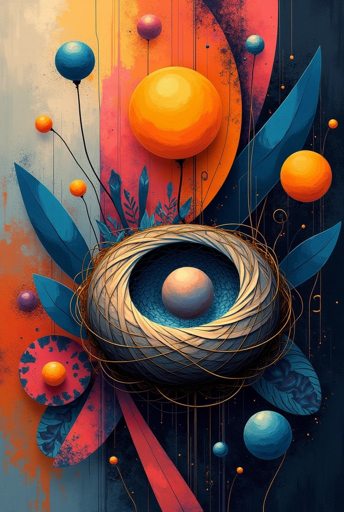 You can create an image of a bird's nest as if it were a Kadinsky painting. Let it be with abstract figures.
