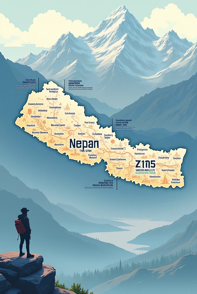 नेपाल के कुल क्षेत्रफल करीब १,४७,५१६ वर्ग किलोमीटर बा।
Image prompt: A graphic representation of Nepal’s area on a map with figures illustrating the size.