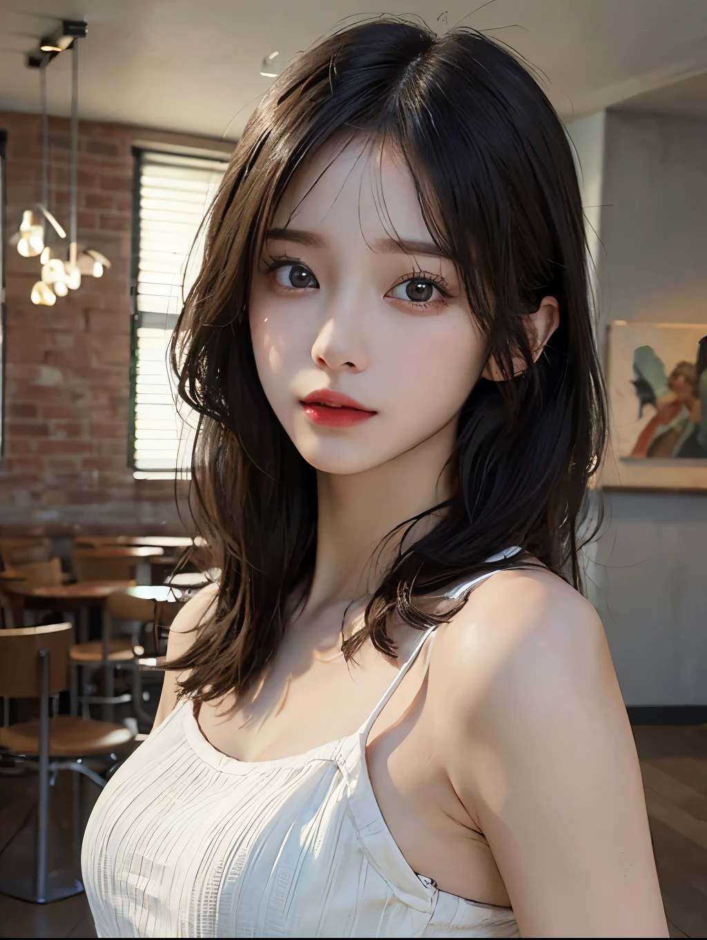 ((Top Quality, 8k, Masterpiece: 1.3)), Beauty, Hide Face, 1 Girl, Beautiful: 1.3, Slender Abs: 1.1, Camisole, Black Hair medium, Ultra Detailed Face, Highly Detailed Lips, Detailed Eyes, Double Eyelids, topless, vaginal,