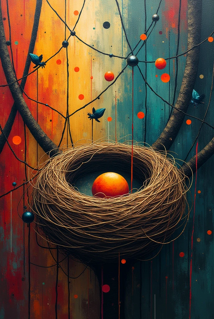 You can create a 2D bird's nest image as if it were a Kadinsky painting. Let it be with abstract figures.