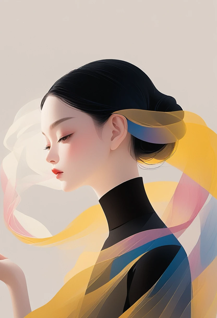 vector，Flat Style，figure，数字艺术figure，1 person，Individuality，Black Hair，Beautiful Face，Portraiture，shoulder，Beautiful Hands，it was，Artistic Conception，Abstract