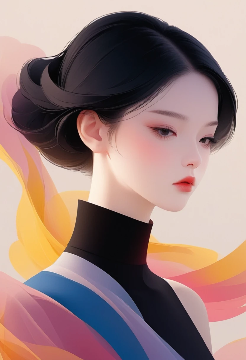 vector，Flat Style，figure，数字艺术figure，1 person，Individuality，Black Hair，Beautiful Face，Portraiture，shoulder，Beautiful Hands，it was，Artistic Conception，Abstract