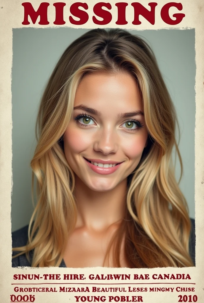 A 3 blonde, green-eyed Canadian woman appears on a missing person poster in 2010