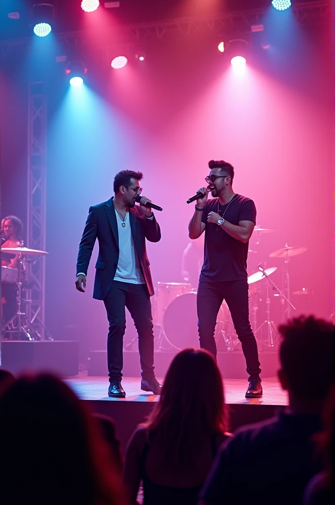 Artists Morat and Sebastian Yatra on stage