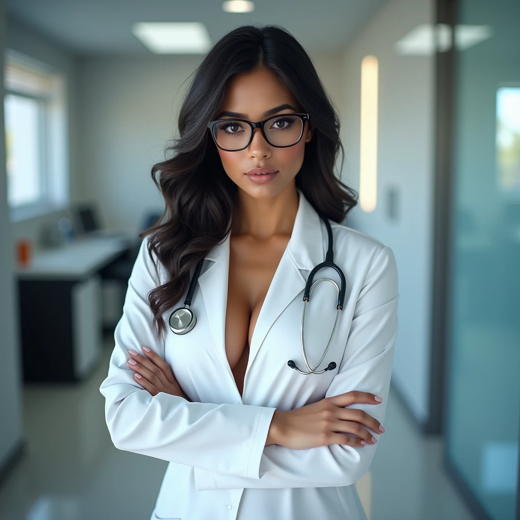 Sexy beautiful Busty Big boobies Hot Indian doctor wearing glasses 