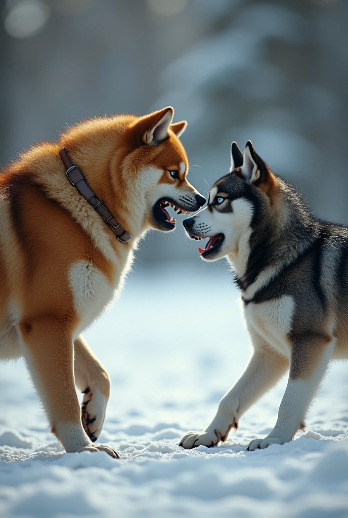 American Akita Bites Husky