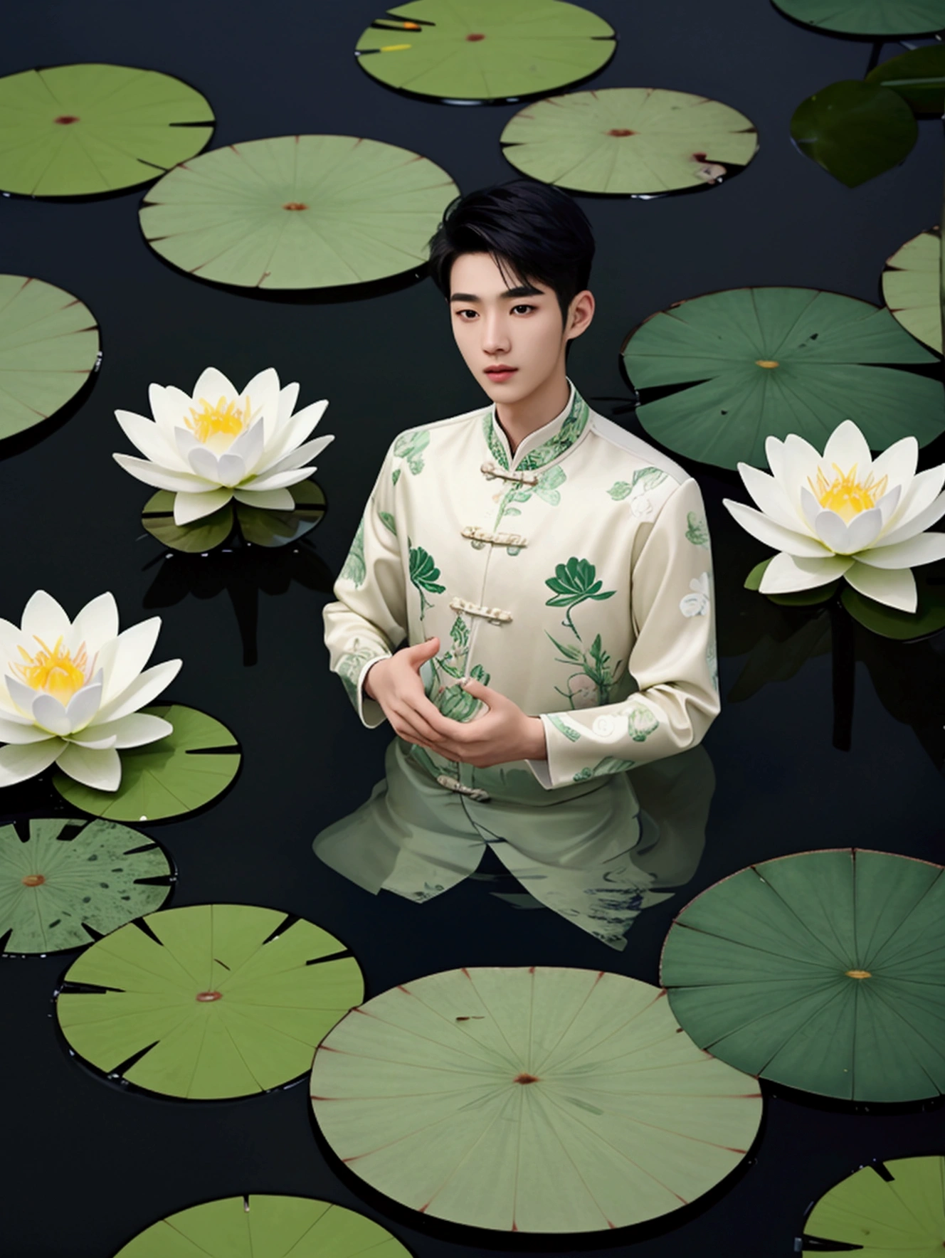 Thai Man,Height 170 cm,Weight 50 kg. ,No mats., Wear thin white underwear., Concept Art, Will-o'-the-wisp overhead angle, Funny Somali emerald dark orange Pinafore, Caramel hair styling short, equirectangular 360, Highres, [(Art by Willi Baumeister:1.1), (Art by John T. Biggers:1.2)::17], official art, Unity 8k壁纸, ultra-detail, aesthetic, master-piece, beste-Qualit, photorealistic --auto